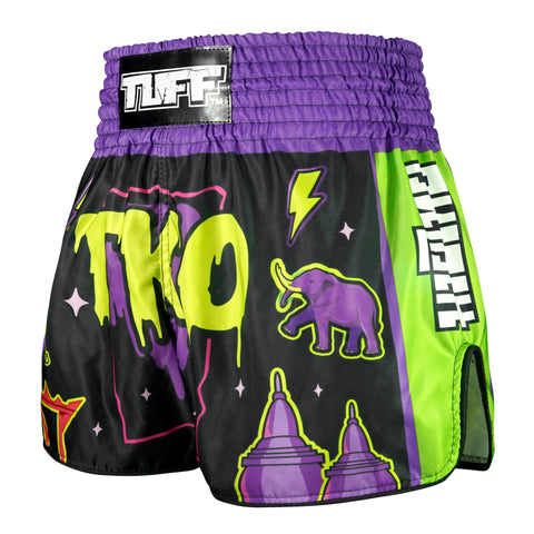 TUFF Muay Thai Shorts Boxing Trunks Retro Style (TUF-RMS118-BLK)