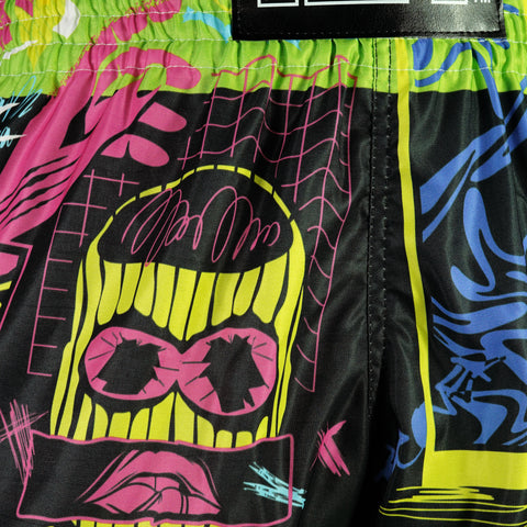 TUFF Muay Thai Shorts Boxing Trunks Retro Style (TUF-RMS119-BLK)