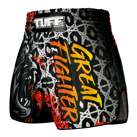 TUFF Muay Thai Shorts Boxing Trunks Retro Style (TUF-RMS123-BLK)