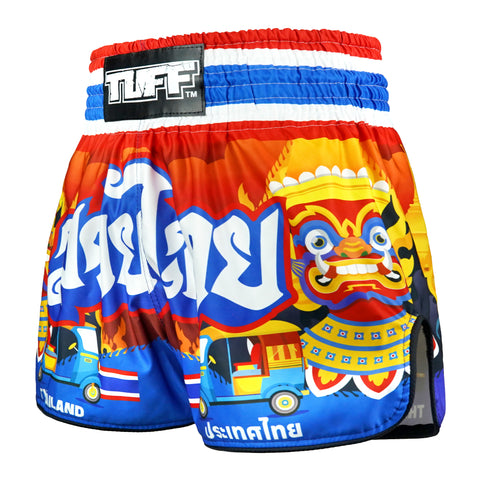 TUFF Muay Thai Shorts Boxing Trunks Retro Style (TUF-RMS126-RED)
