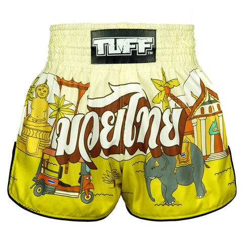TUFF Muay Thai Shorts Boxing Trunks Retro Style (TUF-RMS127-YLW)