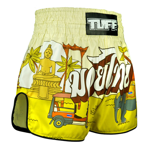 TUFF Muay Thai Shorts Boxing Trunks Retro Style (TUF-RMS127-YLW)