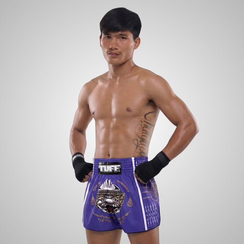 TUFF Muay Thai Shorts Boxing Trunks Traditional Style (TUF-RMS129-PUR)