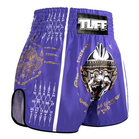 TUFF Muay Thai Shorts Boxing Trunks Traditional Style (TUF-RMS129-PUR)