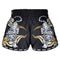 TUFF Muay Thai Boxing Shorts Retro Style Black Twin Tiger With Gold Text