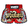 TUFF Muay Thai Boxing Shorts Retro Style Red Twin Tiger With Gold Text