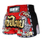 TUFF Muay Thai Boxing Shorts Retro Style Red Twin Tiger With Gold Text