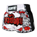 TUFF Kids Shorts White Retro Style Double Tiger With Red Text