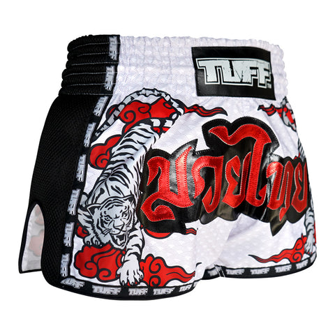[Pre-Order] TUFF Kids Shorts White Retro Style Double Tiger With Red Text