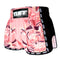 TUFF Muay Thai Boxing Shorts Pink Retro Style Birds and Roses Vintage Drawing
