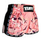 TUFF Muay Thai Boxing Shorts Pink Retro Style Birds and Roses Vintage Drawing