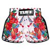TUFF Muay Thai Boxing Shorts White Retro Style Rose With Birds