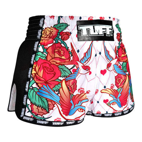 [Pre-Order] TUFF Kids Shorts White Retro Style Rose With Birds