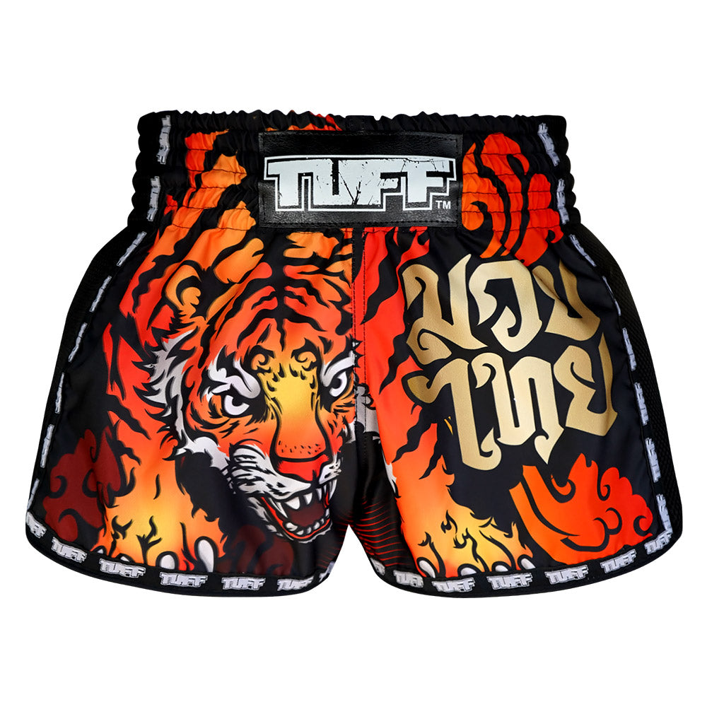TUFF Muay Thai Boxing Shorts Retro Style Orange Furious
