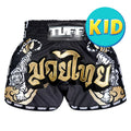 TUFF Kids Shorts Black Retro Style Double Tiger With Gold Text