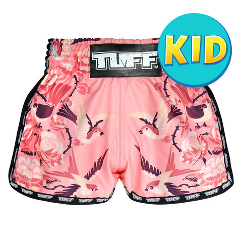 TUFF Kids Shorts Pink Retro Style Birds With Roses
