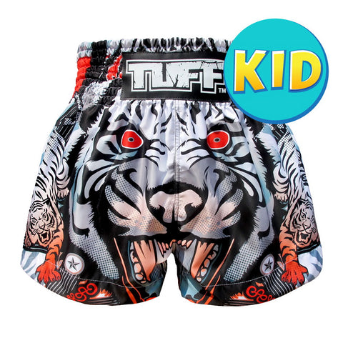 TUFF Kids Muay Thai Shorts Boxing Trunks Traditional Style (TUF-MS613-GRY)