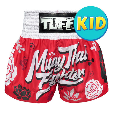 TUFF Kids Muay Thai Shorts Boxing Trunks Traditional Style (TUF-MS632-RED)