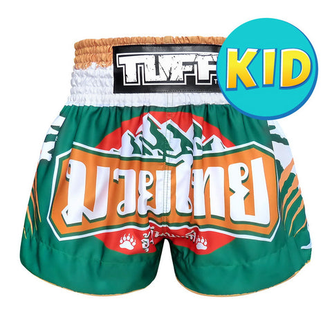 TUFF Kids Muay Thai Shorts Boxing Trunks Traditional Style (TUF-MS635-GRN)