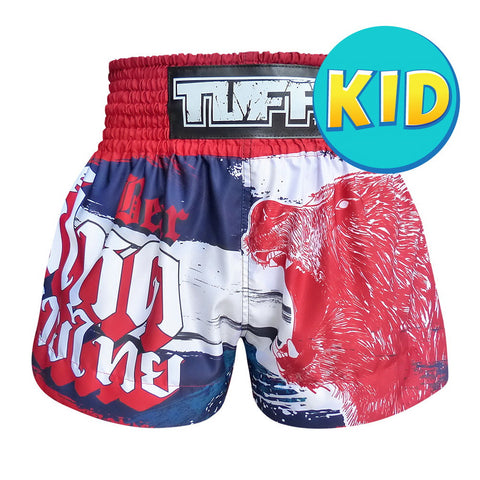 TUFF Kids Muay Thai Shorts Boxing Trunks Traditional Style (TUF-MS635-NVB)