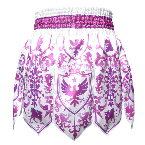 TUFF Muay Thai Boxing Shorts Gladiator Purple & White Classic Victorian Pattern