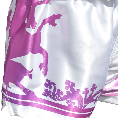 TUFF Muay Thai Boxing Shorts Gladiator Purple & White Classic Victorian Pattern