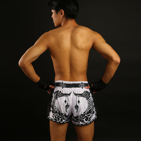 TUFF Muay Thai Boxing Shorts Retro Style The Great Hongsa White