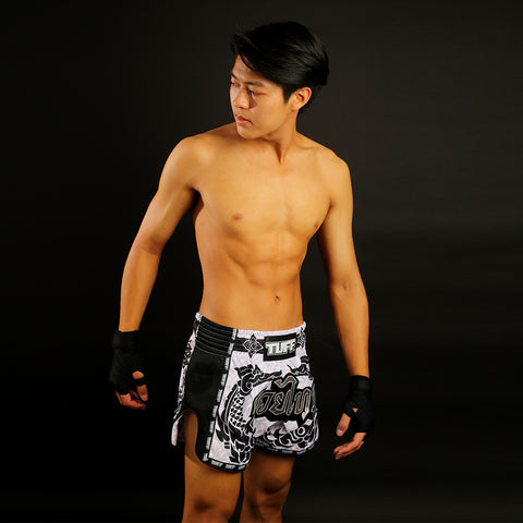 TUFF Muay Thai Boxing Shorts Retro Style The Great Hongsa White