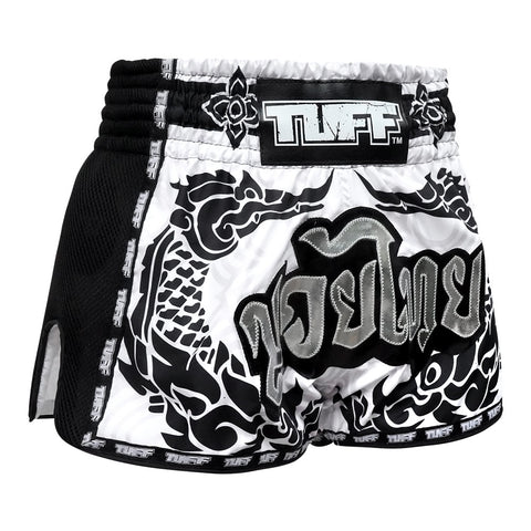 TUFF Muay Thai Boxing Shorts Retro Style The Great Hongsa White