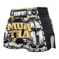 TUFF Muay Thai Boxing Shorts Retro Style Golden Gladiator in Black