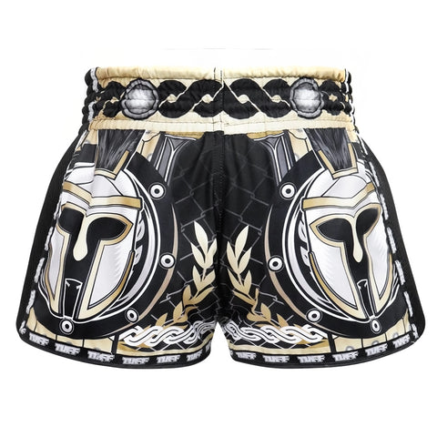 TUFF Muay Thai Boxing Shorts Retro Style Golden Gladiator in Black