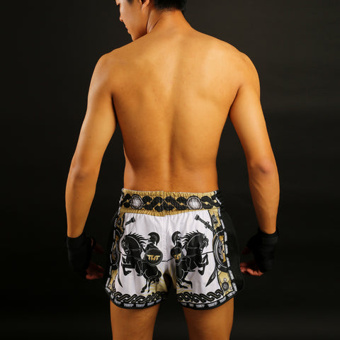 TUFF Muay Thai Boxing Shorts Retro Style Golden Gladiator in White