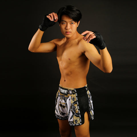 TUFF Muay Thai Boxing Shorts Retro Style Golden Gladiator in White