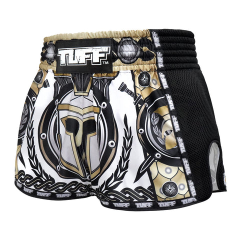 TUFF Muay Thai Boxing Shorts Retro Style Golden Gladiator in White