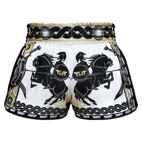TUFF Muay Thai Boxing Shorts Retro Style Golden Gladiator in White
