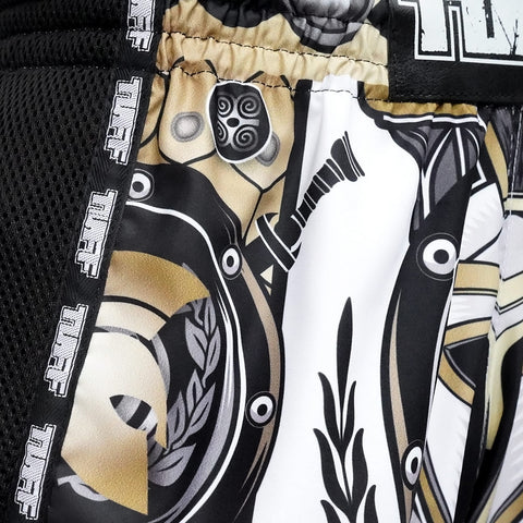 TUFF Muay Thai Boxing Shorts Retro Style Golden Gladiator in White