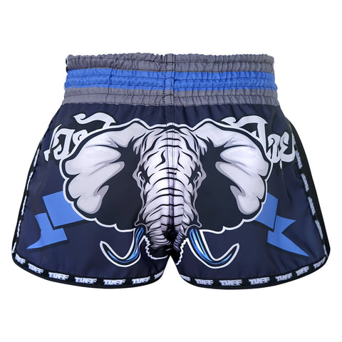 TUFF Muay Thai Boxing Shorts Retro Style Blue War Elephant