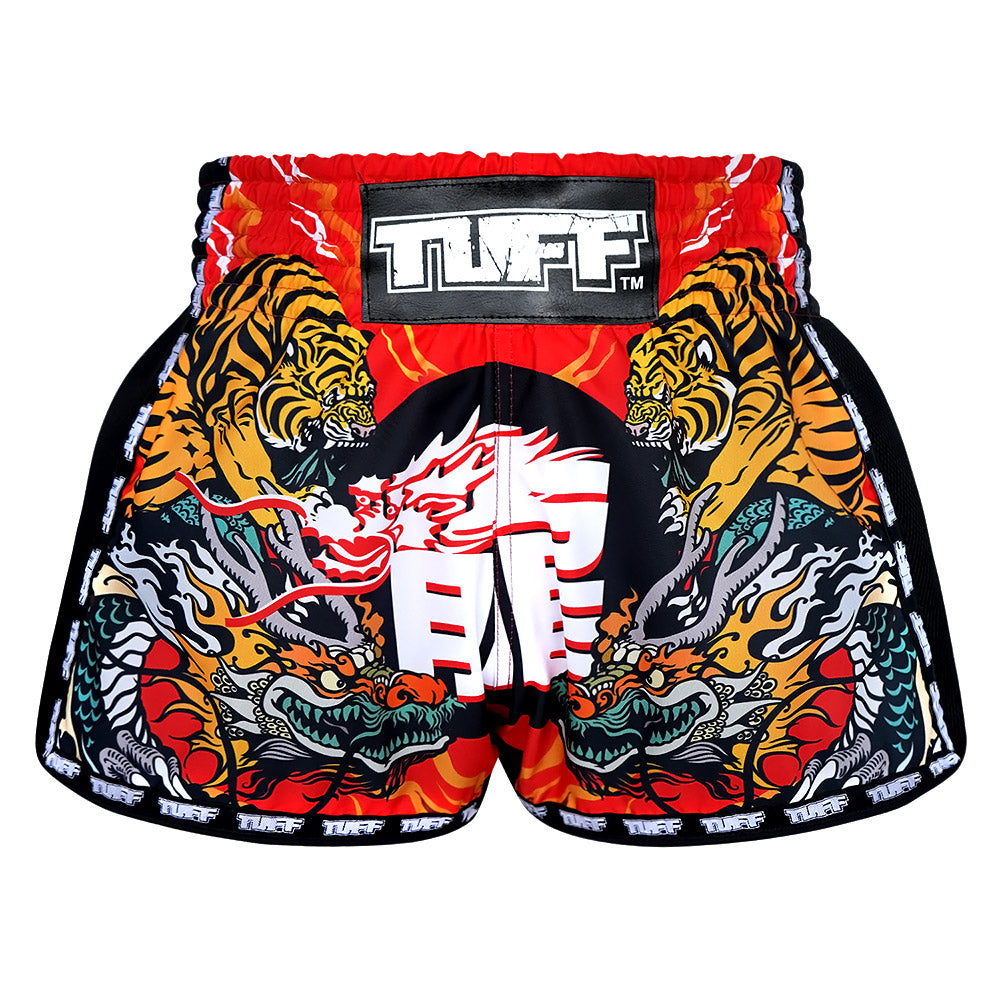 TUFF Muay Thai Boxing Shorts Retro Style Red Chinese Dragon and Tiger ...