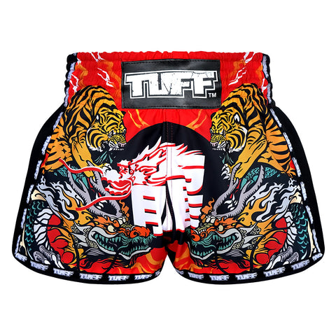 TUFF Muay Thai Boxing Shorts Retro Style Red Chinese Dragon and Tiger
