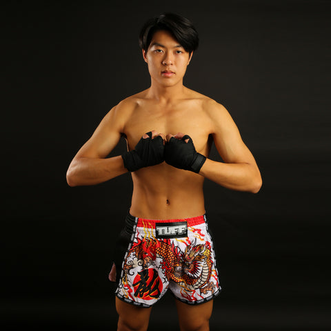 TUFF Muay Thai Boxing Shorts Retro Style White Chinese Dragon