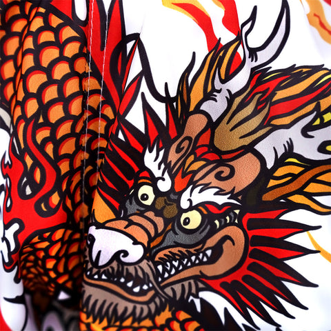 TUFF Muay Thai Boxing Shorts Retro Style White Chinese Dragon