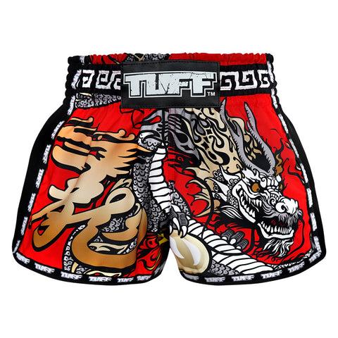 TUFF Muay Thai Boxing Shorts Retro Style Red Chinese Dragon