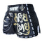 TUFF Muay Thai Boxing Shorts Retro Style Black Singha Yantra with War Flag