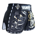 TUFF Muay Thai Boxing Shorts Retro Style Black Singha Yantra with War Flag