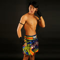 TUFF Muay Thai Boxing Shorts Blue With Double Yellow Tiger