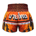 TUFF Muay Thai Boxing Shorts Orange With Black Thunderbolt & Twin Tigers
