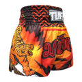 TUFF Muay Thai Boxing Shorts Orange With Black Thunderbolt & Twin Tigers