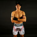 TUFF Muay Thai Boxing Shorts White With Double White Tiger