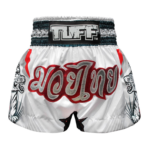 TUFF Muay Thai Boxing Shorts "White With Double White Tiger"
