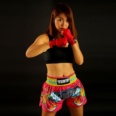 TUFF Muay Thai Shorts Boxing Trunks Traditional Style (TUF-MS617-PNK)